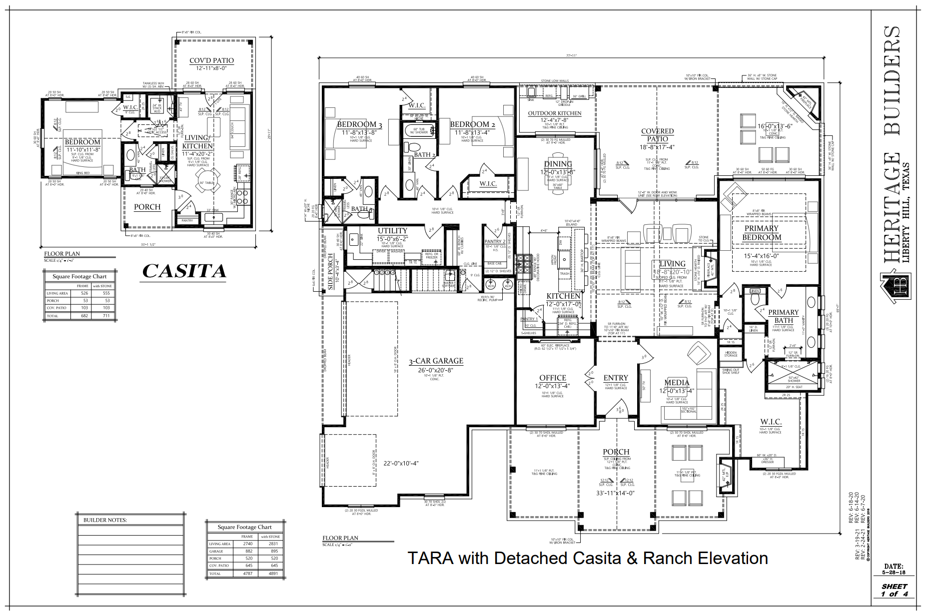 Tara with Detached Casita and Ranch Elevation 1